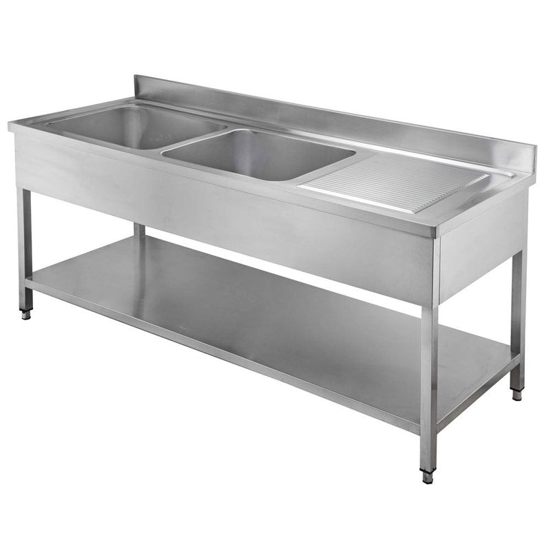 PREMIUM Spültisch 1600x700 mm mit 2 Becken links und Abtropffläche - Edelstahl