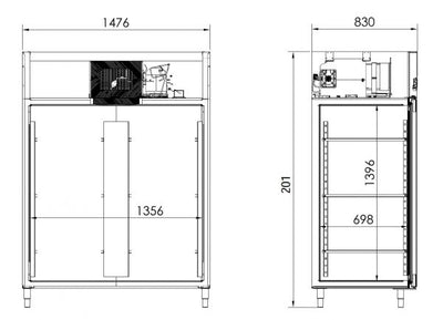 Edelstahl-Kühlschrank 1400 Gastro 2-türig GN 2/1 -1300 l