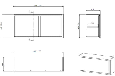 Wandhängeschrank mit Schiebetüren 1000 x 400 mm