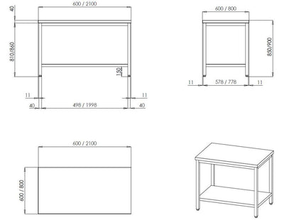 Arbeitstisch mit Grundboden 800mm
