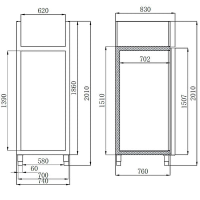 BASICLINE Kühlschrank 700 / 1-türig GN2/1 - Monoblock 650 l