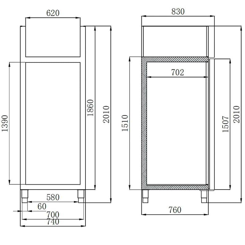 BASICLINE Kühlschrank 700 / 1-türig GN2/1 - Monoblock 650 l