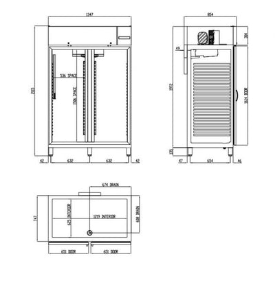 PROFILINE 1400 Gastro paslanmaz çelik buzdolabı - 2 kapılı GN 2/1